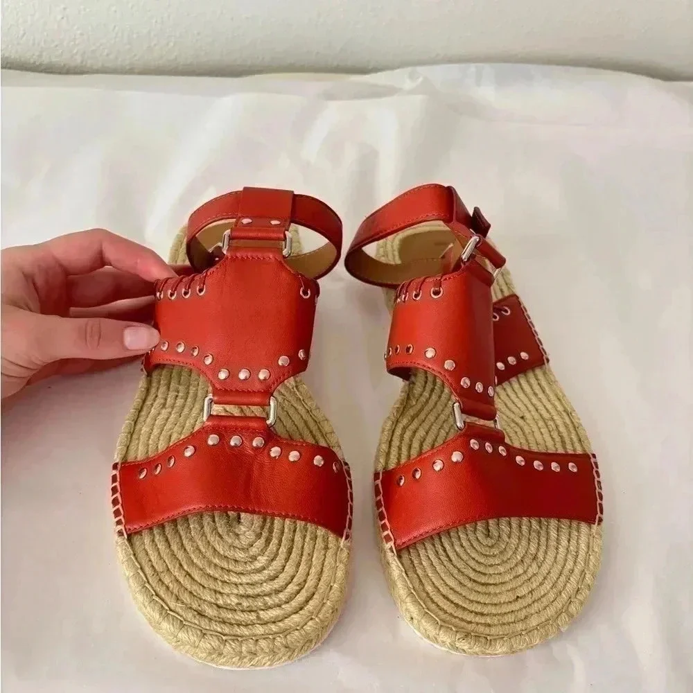NWOT SEE BY CHLOÉ Yuna Rust Red Orange Espadrille Ankle Leather Sandals Size 8